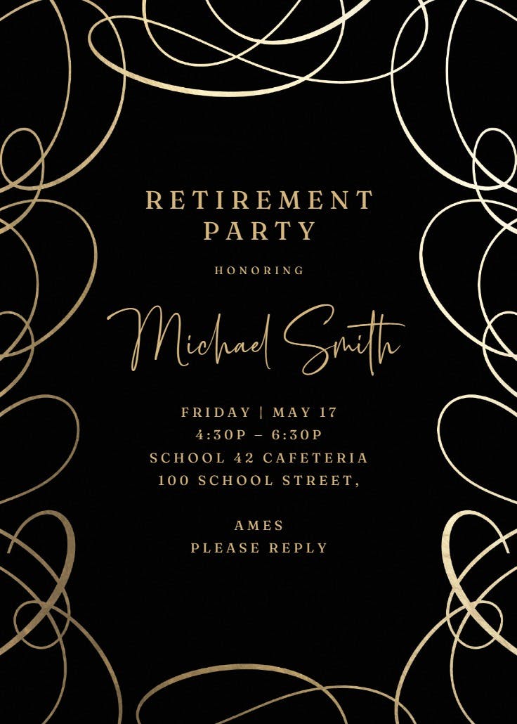 Intricate swirls - retirement & farewell party invitation